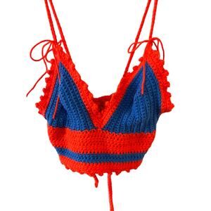 Vintage Red and Blue Crochet Crop Top
